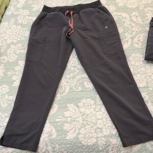 Figs Women's Gray Cargo Pants with Pink Drawstring